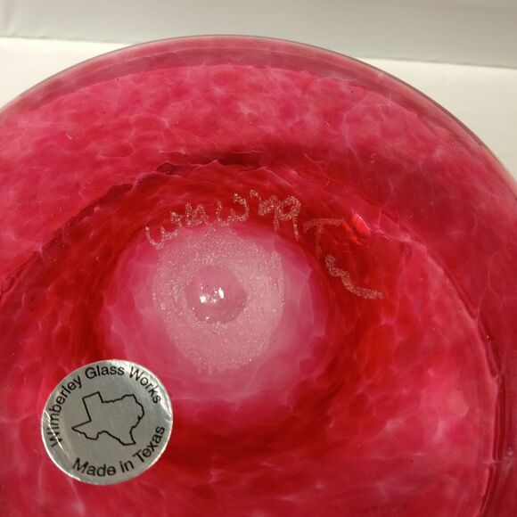 Signed Cranberry Wimberley Glass Works Vase. Dated 1999 Ruby Swirls, Handcrafted - Picture 6 of 14